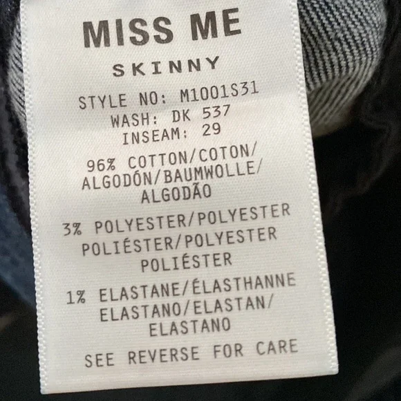 Dark Blue Miss Me Skinny Jeans Size 32. NWT - Picture 7 of 7